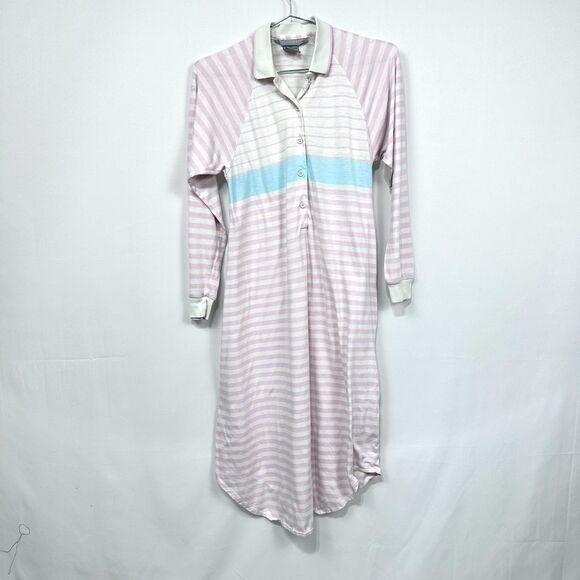Vintage Motherhood 80's/90's Stripped Button Night Gown Small - Picture 1 of 6